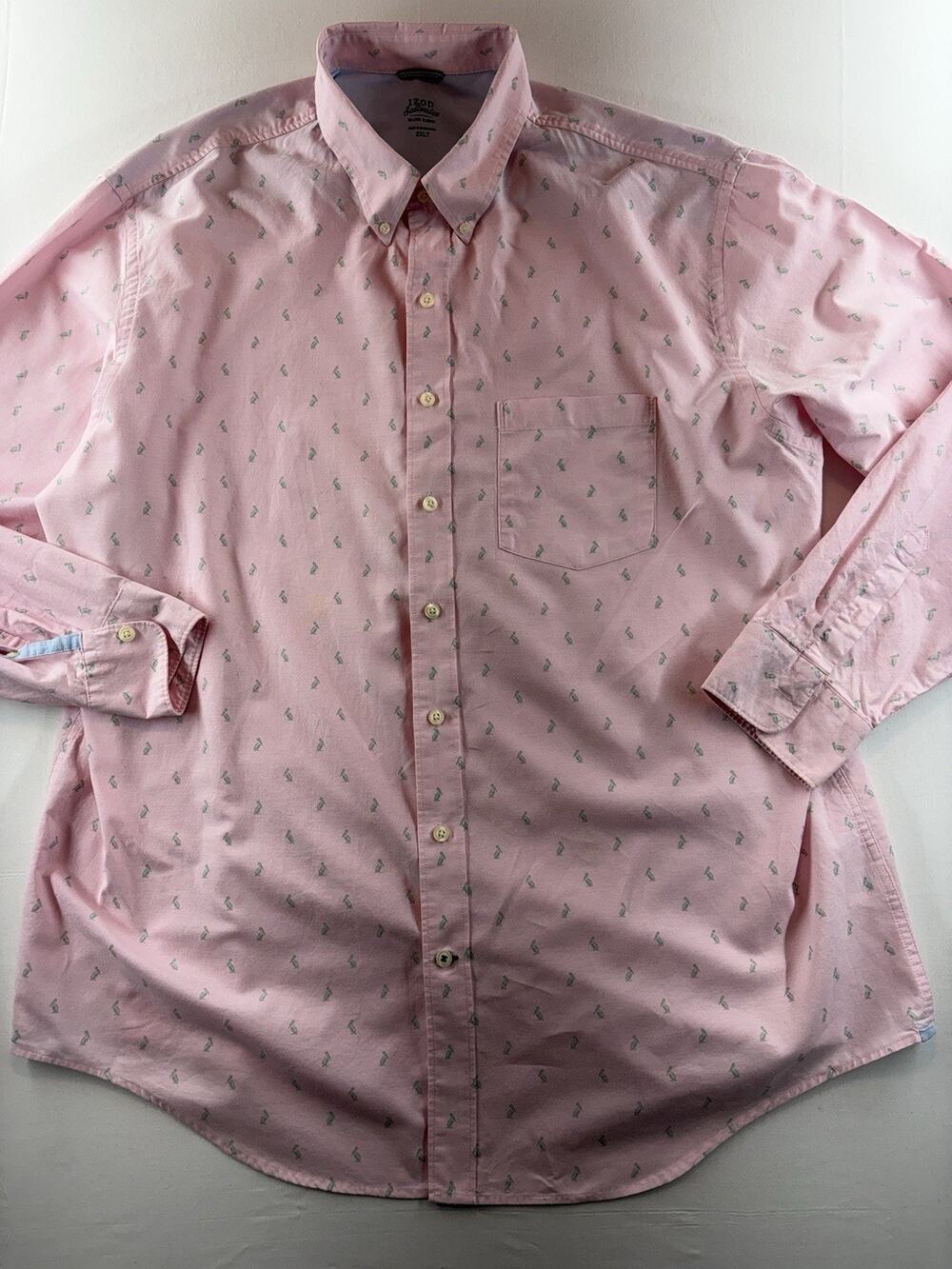 Izod Saltwater Relaxed Fit Long Sleeve Button Up Pink Stripe Green Men's 2XLT
